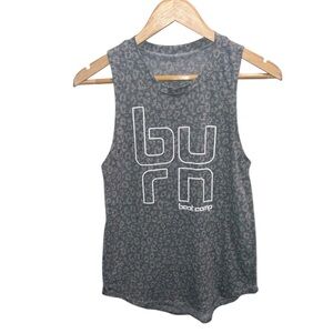 Burn Boot Camp Gray Leopard Print Racerback Tank Top XS Athletic Gym Workout